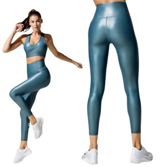 CARBON38 Shiny Gray Green High Rise Workout Leggings - Picture 5 of 9